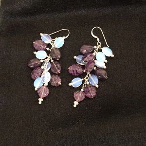 Amethyst opaline briolette dangle earrings silver